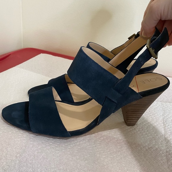 Sole Society Valor Ink Navy suede leather stacked sandal 9.5 - Picture 6 of 9